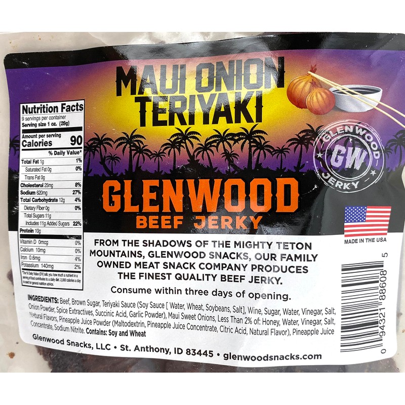 Glenwood Snacks Beef Jerky Maui Onion Teriyaki Jerky 9 Ounce