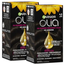 Garnier Olia Tinte permanente para el cabello sin amoniaco, rico en aceite, 4.0 marrón oscuro (paquete de 2) tinte para el cabello marrón
