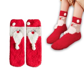 HSYTEK Christmas Socks Women's Christmas Socks, Christmas Socks Cuddly Socks Women 39-42, Funny Christmas Socks Cuddly Warm Winter Socks with Santa Claus Cartoon Pattern, red