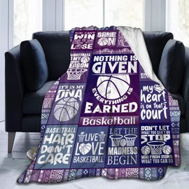 Homieblanket Basketball Blanket for Women Men, Cool Basketball Themed Design Printed Purple Throw Blankets for Teens Adults Lap, Chair Sofa, Soft Fleece Cozy Blanket, 50"x 60"