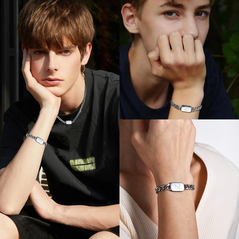 VNOX Initial Bracelet for Men Boys - Simple Mens A-Z