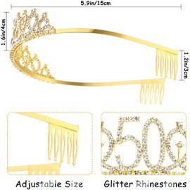 Leixi 50 and Fabulous Sash & Rhinestone Tiara Set - 50th Birthday Gifts Birthday Sash for Women Birthday Party Supplies (Gold)