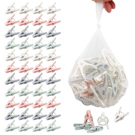 MOGONE 50 Piezas Pinzas para Ropa Tendedero, Pinzas para Toallas de Playa de Plástico, con Bolsillo y Diseño Antideslizante Dentado, Multifuncional Adecuado para Toallas, Calcetines, Fotos(4 Colores)