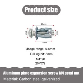 Pack of 20 Metal Cavity Dowels, M4, Plasterboard Dowels, Plasterboard Dowels, Cavity Wall Dowels, Rigypsum Wall Dowels, Expansion Dowels, Metal Dowels, Impact Dowels for Fixings Plasterboard,
