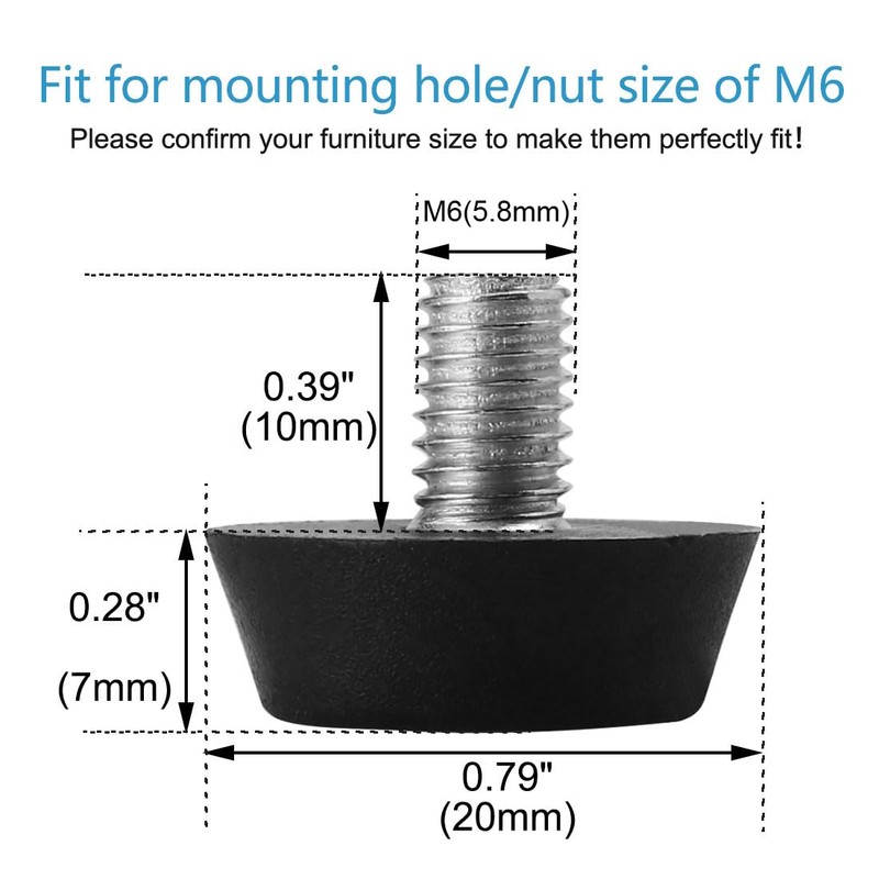 sourcingmap M6 x 10 x 20mm Furniture Glide Leveling Feet