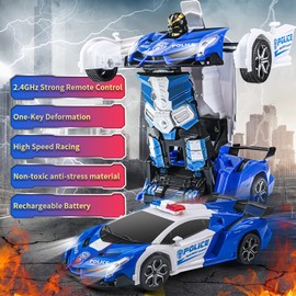 Remote Control Car, Gerilla Transform Robot RC Police Cars Contains All Batteries: One Button Deformation & LED Light & 360 Degree Rotating Drifting, Christmas Birthday Best Gift for Boys