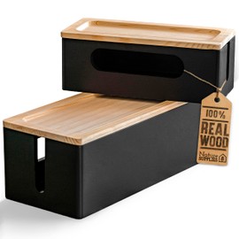 [Pack of 2] Wooden Cable Storage Box, Large Storage Stand for Desk, TV, Computer, USB Hub