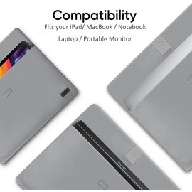 ARZOPA 16.1" Portable Monitor Sleeve Bag, PU Leather Case for Travel Monitor Laptop, Grey - Color: 16.1"
