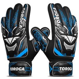 TOROGA Football Goalkeeper Gloves For Boys, Kids Children Youth Soccer Goalie Gloves with 4mm Latex Finger Spine Protection Super Grip Palm Goalkeeping Gloves (Blue, 8)