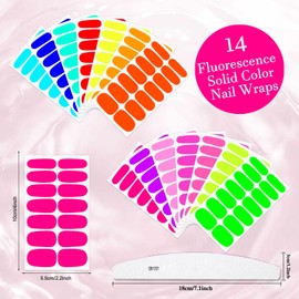 XEAOHESY 14 Sheets Fluorescence Solid Color Nail Polish Strips Stickers Self-Adhesive Vibrant Color Nail Wraps for Short Nails Nail Stickers Full Nail Wraps for Women Nail Art