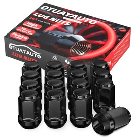 OTUAYAUTO M12x1.5 Lug Nuts - 16PCS Black 12mmx1.5 Closed End Bulge Acorn Lug Nut, 12x1.5 Wheel Lug Nuts, Cone Seat, 19mm Hex, Replacement for Chevy Ford Honda Hyundai Mitsubishi Aftermarket Wheels