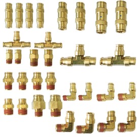TL TOOLEGIN DOT Brass Push to Connect Fittings 1/4" Air Line Fittings Kit NPT Air Hose Fittings Air Brake Union Push in Fittings DOT Air Fittings Brass Union Transmission Fittings Parts Kit 34pcs