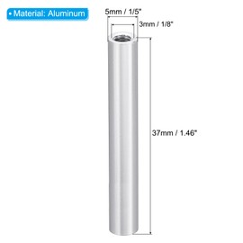 PATIKIL M3 Aluminum Spacers, 12 Pcs Metal Spacer Aluminum 3mm ID x 5mm OD x 37mm L Threaded Spacer Screw Standoff Round for RC Car Drones Motherboard, Silvery