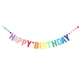 Happy birthday, colorful polka dot party, flag banners, decorative items, gold letters, environmentally friendly, reusable (colorful)