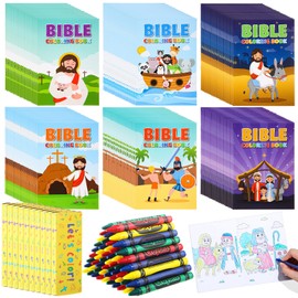 Gilprop 60 Set Bulk Bible Coloring Books with Crayons for Kids Bible Verse Religious Drawing Books Bulk Christian Story Activity Supplies, DIY Sunday School Crafts, Bible Party Favors Gifts