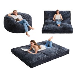 Hobestluk Bean Bag Chair Convertible Beanbag Chairs for Adults, Large Bean Bag with Plush Faux Fur Cover, Adult Bean Bag Chair for Living Room, Bedroom (Grey, Full)