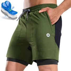 Nepest Mountain Bike Shorts Men's Short MTB Shorts Padded 4D Cycling Shorts Loose with Zip Pocket Bike Shorts, Olive Green/Black, M