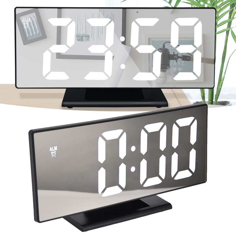 Digital Alarm Clock LED Mirror Screen USB Charging Automatic Dimming