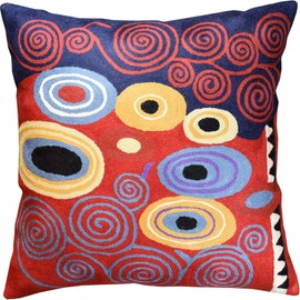 Klimt Red Throw Pillow Cover Reds Navy Modern Accent Pillowcase Decorative Abstract Throw Pillows Modern Boho Pillow Farmhouse Chair Cushions Hand Embroidered Sofa Cushion Wool Size 18x18