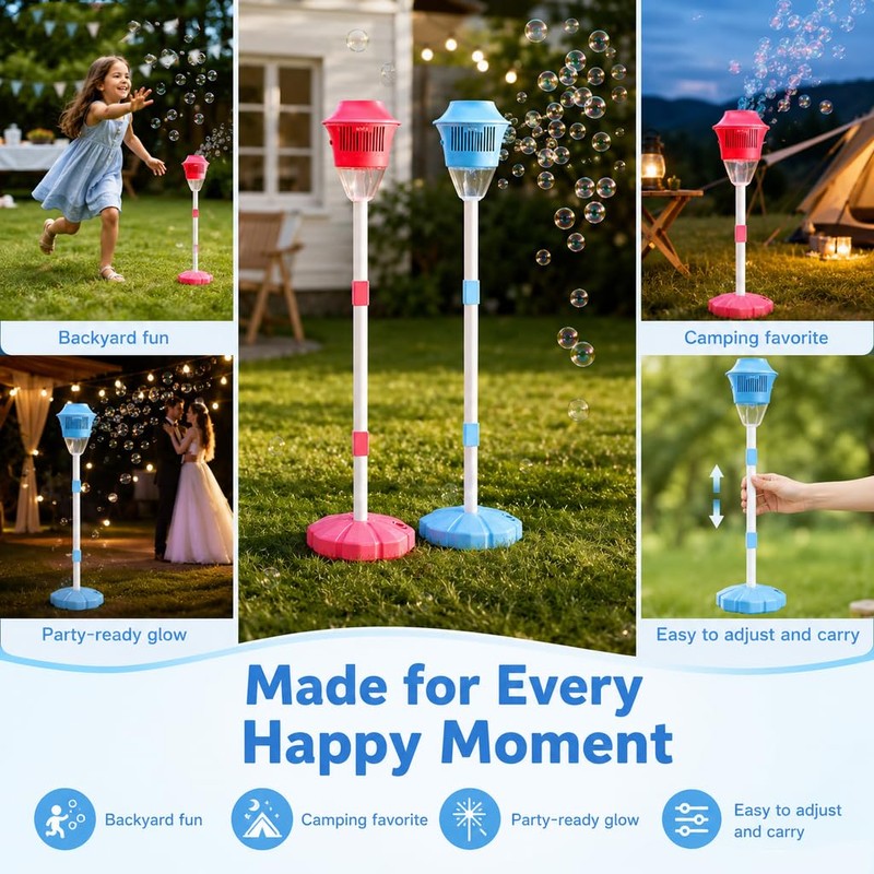 New Bubble Machine, 47in Rechargeable Automatic Bubble Maker with Light
