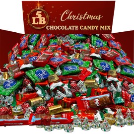 Bulk Christmas Chocolate Mix, 5 Lb Individually Wrapped Holiday Candy, Miniature Christmas Chocolate Candy, Includes Peanut Butter Trees, Chocolate Santa, Peppermint Bells, Festive Holiday Candy in Red, Green, Gold Colored Wrapping
