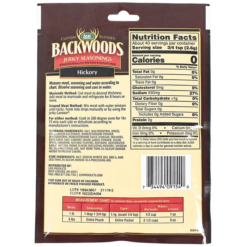 LEM Backwoods Hickory Jerky Seasoning, 3.6oz (103g)