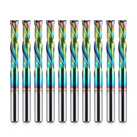 HOZLY Woodwork Milling Cutter,DLC Coating,UP & Down Cut 2 Flutes Spiral Carbide Milling Tool CNC Router Compression Wood End Mill Cutter Bits,1/8Inch Shank,1/8Inch Cutting Dia,17mm CEL Pack of 10