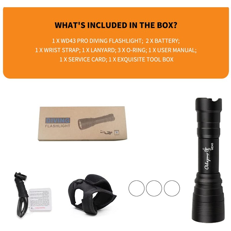 Odepro [492ft Underwater Diving] WD43PRO 1050 Lumens Diving Torch Diving