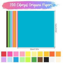 Origami Paper 20 x 20, 200 Sheets Double-Sided Folding Paper Craft Paper, 70 g/m² Square Colourful Paper for Children Adults DIY Craft Projects Art, 20 Colours