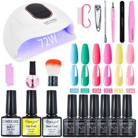 OranSee Gel de Constructor para Uñas Kit Manicura Uñas Semipermanente con Lámpara de Uñas LED UV de 72W, Kit de Iniciación, 19 Piezas, Esmalte Semipermanente para Uñas, Juego de Esmaltes de Uñas en Gel, 7 Colores Esmaltes Base y Capa Superior, Imprimació