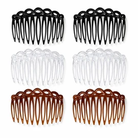 CARAGO French Hair Combs Slides For Women, Hair Accessories French Comb Plastic Twist Hair Slides Clips Pin, 3 Colours Bridal Wedding Veil Teeth Comb 6 Pcs