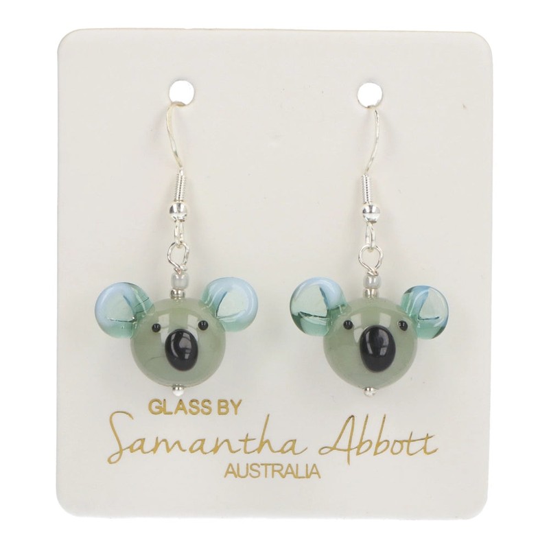 Samantha Abbott Glass Drop Earrings - Koala, Grey