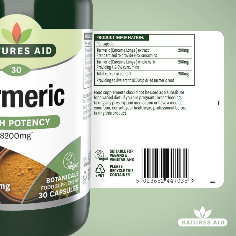Natures Aid Turmeric 8200 mg, High Potency Extract plus Whole