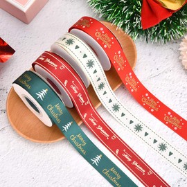 4 Rolls 40 Metre Ribbons Christmas Ribbons Gift Ribbon Christmas Gifts Gift Ribbon Tree Ribbon for Christmas Gifts Packaging, DIY Christmas Crafts (4 Styles)