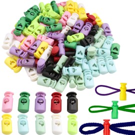 VISSQH 100 Pieces Plastic Cord Locks, Single Hole Colourful Cord Locks Cord Closure, Cord Clamp, Cord Lock, 1-Hole Cord Stoppers, for Camping, Hiking, Sports, Backpacks, Replacement Laces