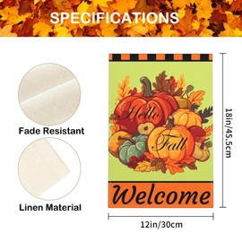 Hello Fall Pumpkin Garden Flag Double Sided, Weather Resistant Welcome Autumn Holiday Harvest Yard Flag Burlap Outside Decorative Flag for Patio Lawn Home Courtyard 12x18inch