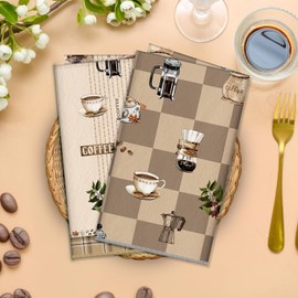 Arquiel Coffee Microfiber Kitchen Towel 2Pcs, 40 × 60 cm Soft Absorbent Hand Towel Dish Towel, Thick Dish Cloth Tea Towel for Kitchen,Anniversary,Wedding,Decoration