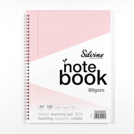 Silvine A4 Pink Paper Dyslexia Notebook - Lined with Margin (100 Pages)
