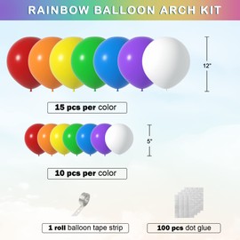Rainbow Balloons Arch Kit - 175 Pcs Colorful Balloons for Rainbow Party Decoration