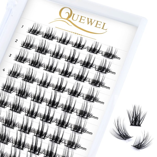QUEWEL Individual Eyelashes, Individual Eyelash Clusters, Lashes, D Curl, Mix, 8–16 mm, Eyelash Segments, Wide Base, for Eye Make-Up, DIY Eyelash Extension, Fluffy 02-D-Mix