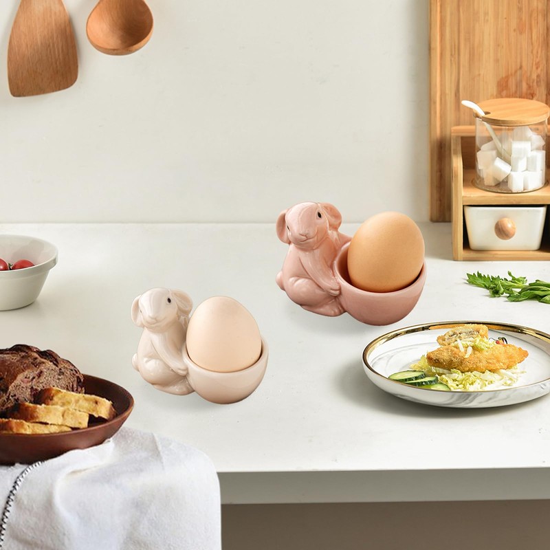 EEPLUYTY Ceramic Egg Cups, Rabbit Egg Cups, Easter Egg Cups,