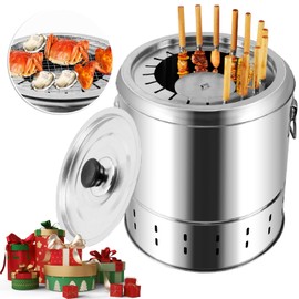 Smokeless Charcoal Hanging Kebob Grill, Stainless Steel With 20 Skewers, Portable Smokeless BBQ Charcoal Grill for Travel Camping Picnic Patio Backyard