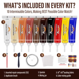 Leather Repair Kit for Furniture, Couch, Sofa, Jacket, Car Seats and Purse, Restores Faux, Artificial, Genuine Pleather and Any Material, with Super Easy to Follow Instructions to Match Any Color