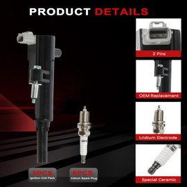Autodevil UF640 3pcs ignition coils+6pcs Iridium Spark Plugs Compatible with 2009-2012 Jeep, 2009 Mitsubishi, 2011-2012 Ram, 2009-2011 Dodge Replacement for 178-8524, GN10457, IC743, 49022, U4043