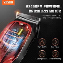 VEVOR Professional Hair Clipper for Men, Cordless Barber Clipper with 6800RPM Brushless Motor & LED Display, Men's Hair Cutting Grooming Kit with 8 Guide Combs for Home Barber, Ideal Gift for Husband