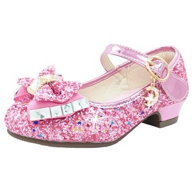 ChinyRoza Princess Shoes Girls High Heels Kids Heel Shoes Girls Glitter Shoes Girls Sequins Ballet Flats Princess Costume Shoes Festive Girls Shoes Gift Girls EU 26-36, pink, 33 UK