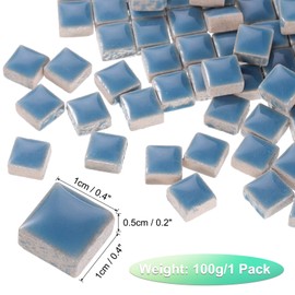 QUARKZMAN 100 g Square Mosaic Tiles, Colourful Ceramic Mosaic Tiles for Craft Supplies, in Bulk Packs, for Home Decoration, Crafts, DIY Projects, 1 x 1 cm, Sky Blue