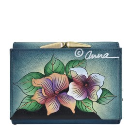 Anna by Anuschka Women's Hand-Painted Genuine Leather Ladies Three Fold Wallet, Three Kittens Blue, One Size