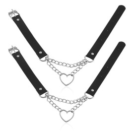 XMNIVATE Pack of 2 Necklace Rings for Girls, Leather Necklace Rings for Women, Heart Shaped Jewelry for Women, Necklace with Heart Shaped Pendant (Black)