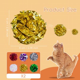 Andiker Cat Crinkle Balls, 2.36 Inches 6 Colors 12pcs Cat Balls Chew and Chase Cat Mylar Crinkle Balls Lightweight Cat Toys for Indoor Cats to Keep Fit and Active for Cat and Kitten(12pcs)